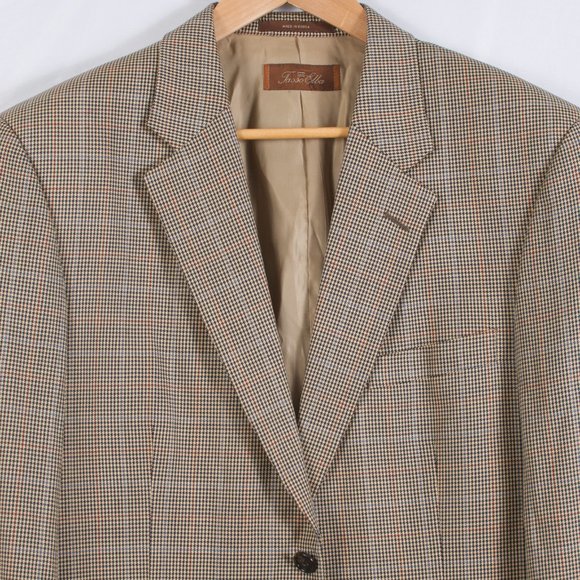 Macy's Tasso Elba Men's Sport Coat 40R Beige Houndstooth Wool Notch Lapel - Picture 2 of 7